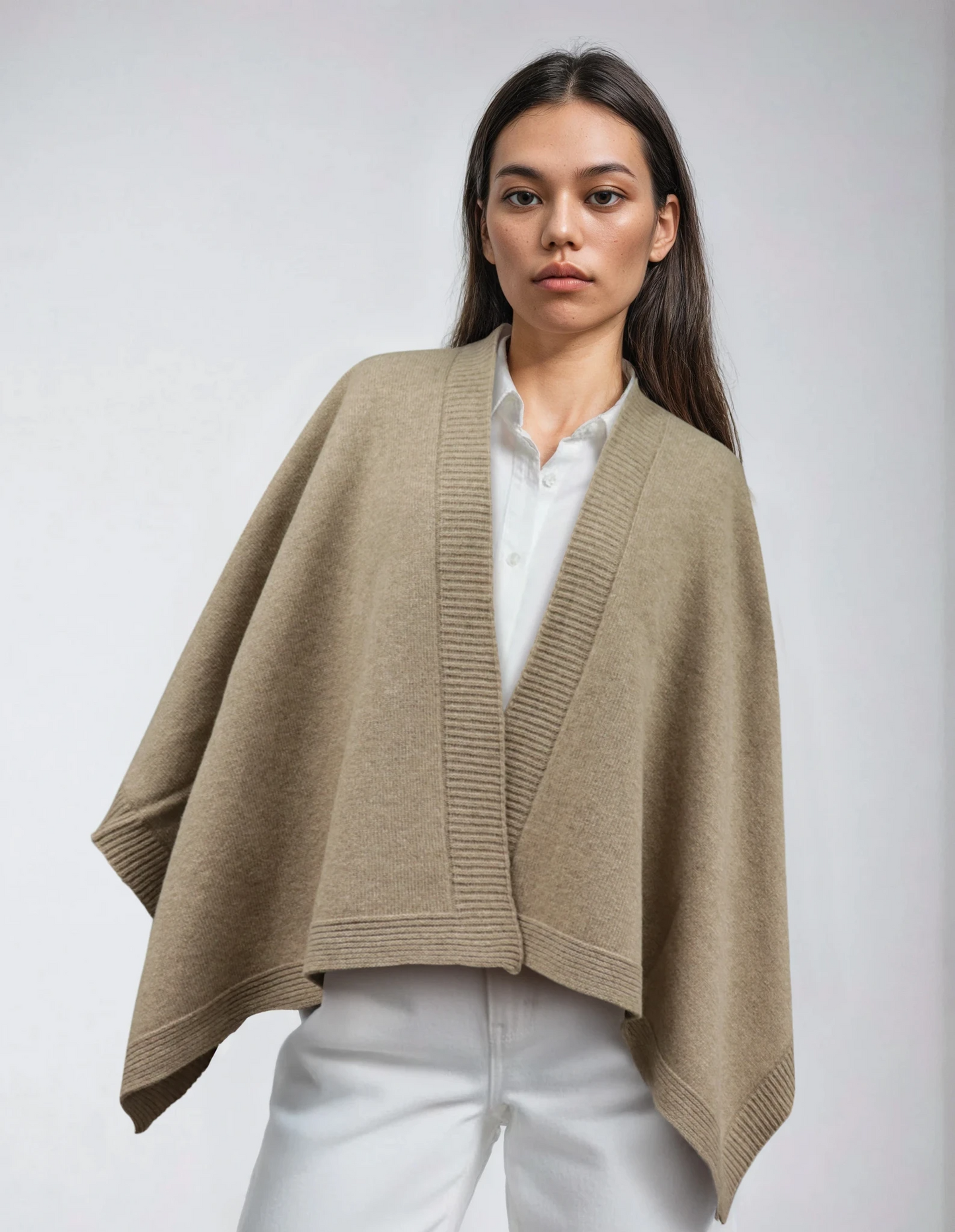 Classic beige wool cape, a timeless lambswool garment