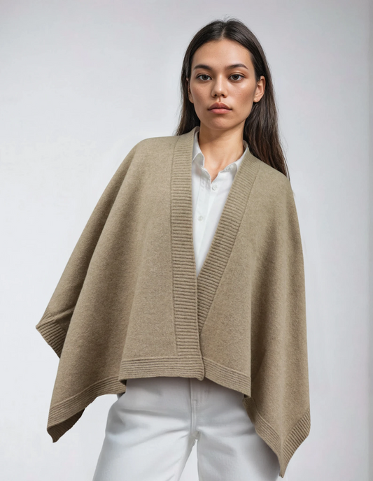 Classic beige wool cape, a timeless lambswool garment