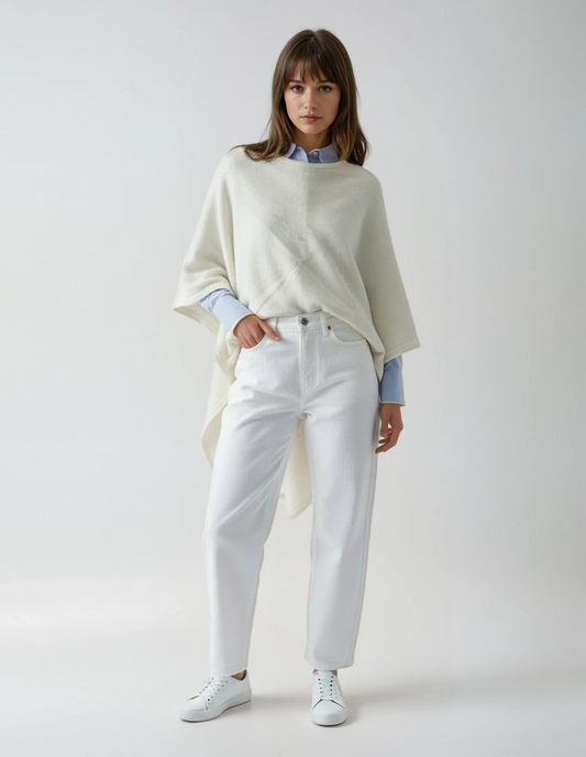 Women's pearl wool poncho (one size). Versatile and flattering loose fit for easy layering in fall and winter